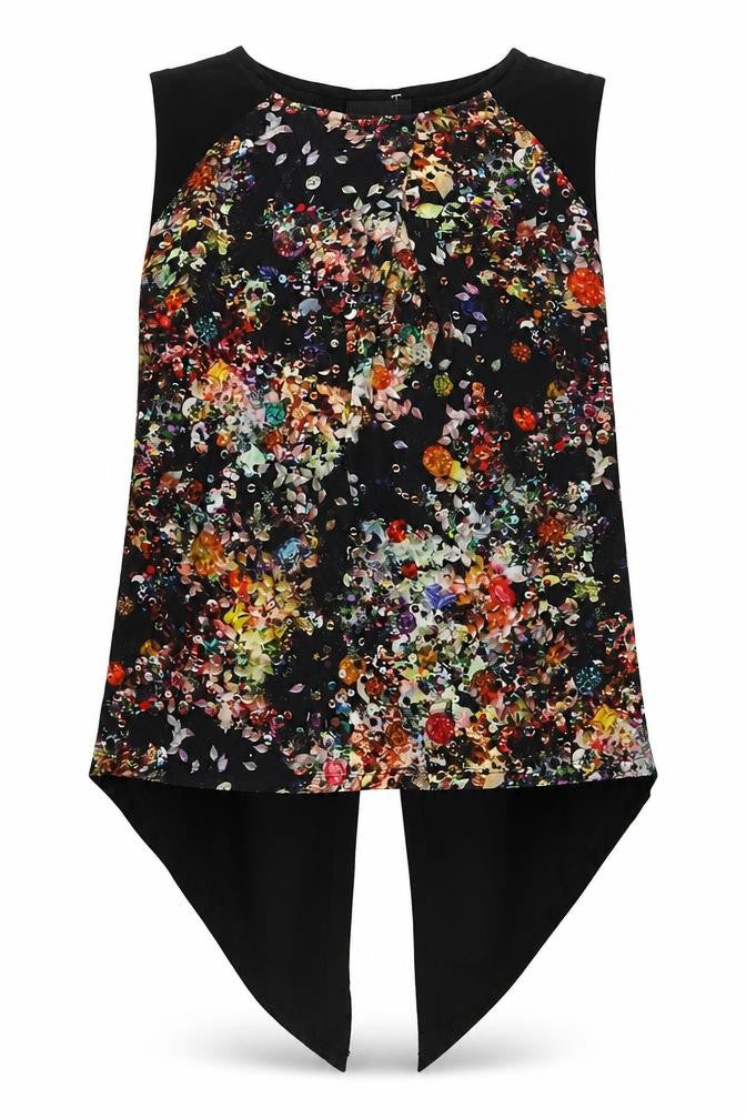 Warehouse Womens Black Geometric Polyester Basic Blouse Size 10 Boat Neck