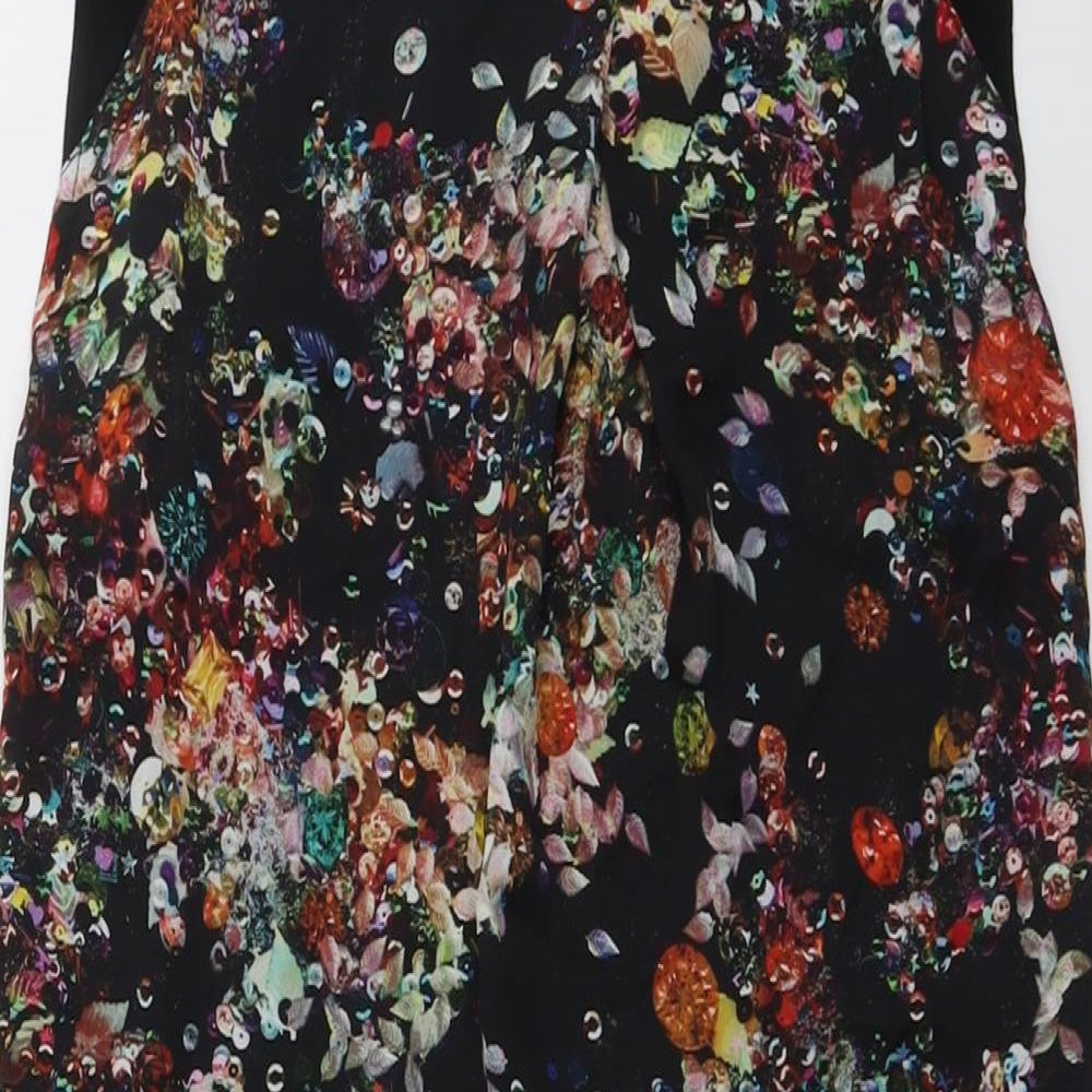 Warehouse Womens Black Geometric Polyester Basic Blouse Size 10 Boat Neck