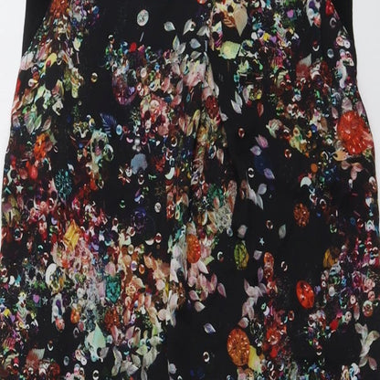 Warehouse Womens Black Geometric Polyester Basic Blouse Size 10 Boat Neck