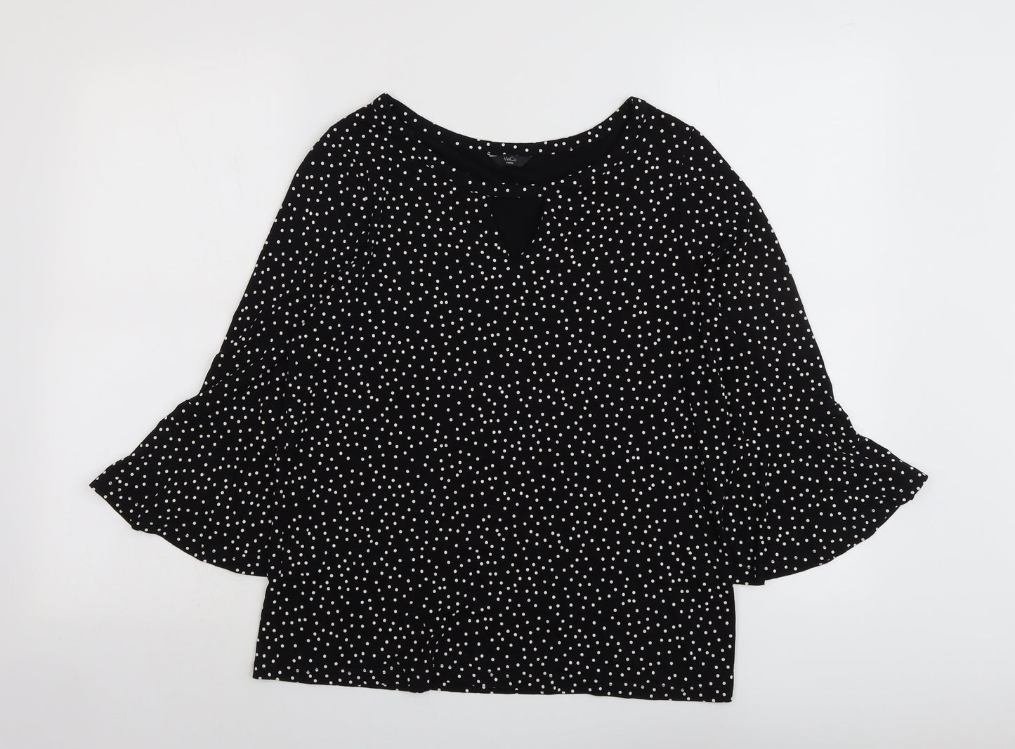 M&Co Womens Black Polka Dot Viscose Basic Blouse Size 12 Round Neck