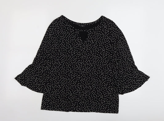 M&Co Womens Black Polka Dot Viscose Basic Blouse Size 12 Round Neck