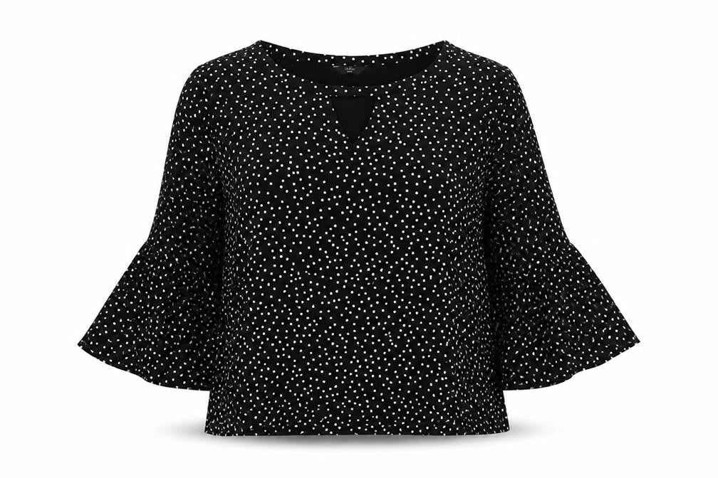 M&Co Womens Black Polka Dot Viscose Basic Blouse Size 12 Round Neck