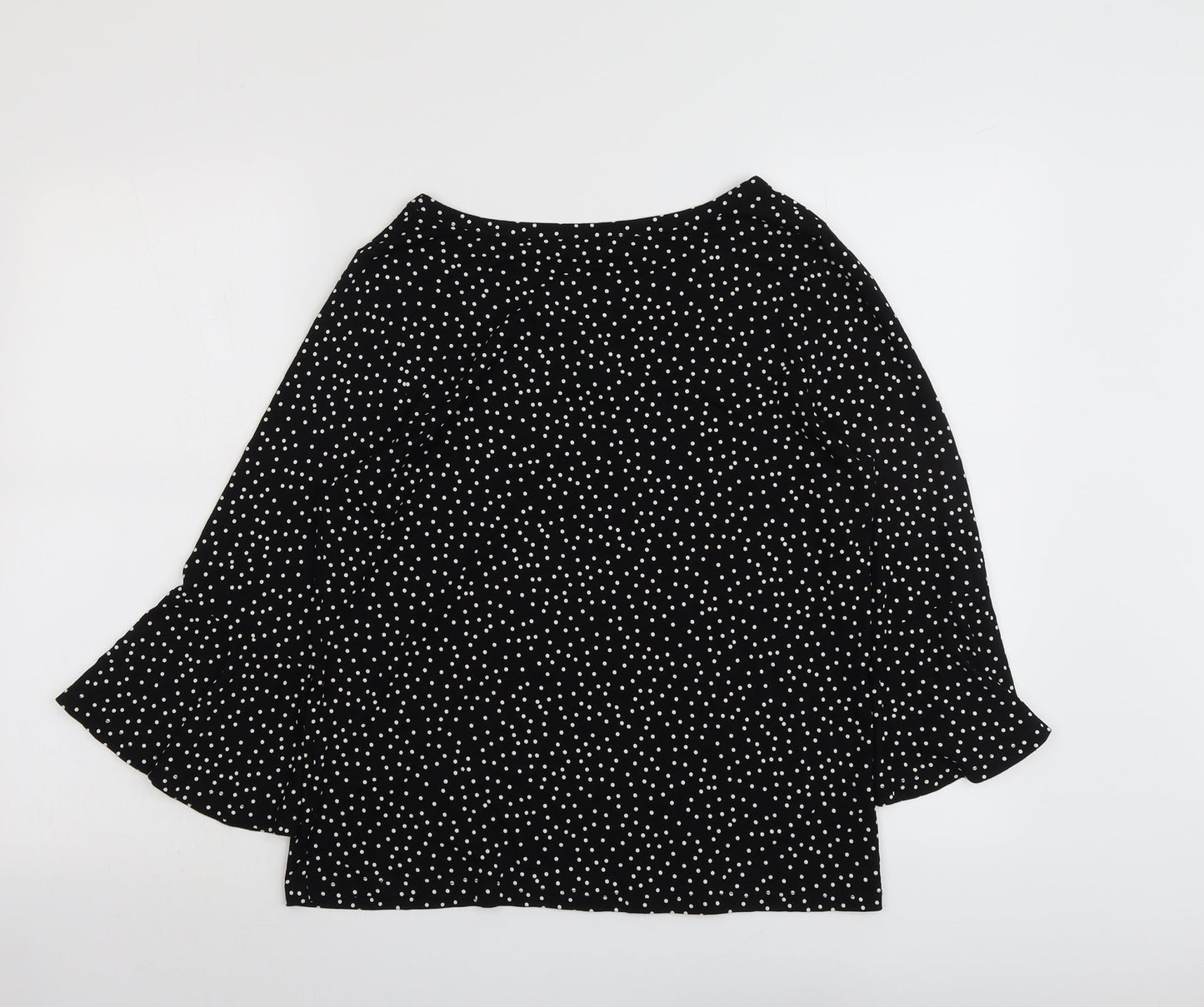 M&Co Womens Black Polka Dot Viscose Basic Blouse Size 12 Round Neck
