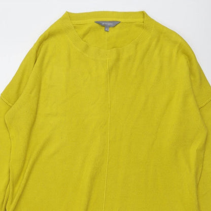 Close-up detail of Principles women’s yellow round neck acrylic jumper, size UK 14