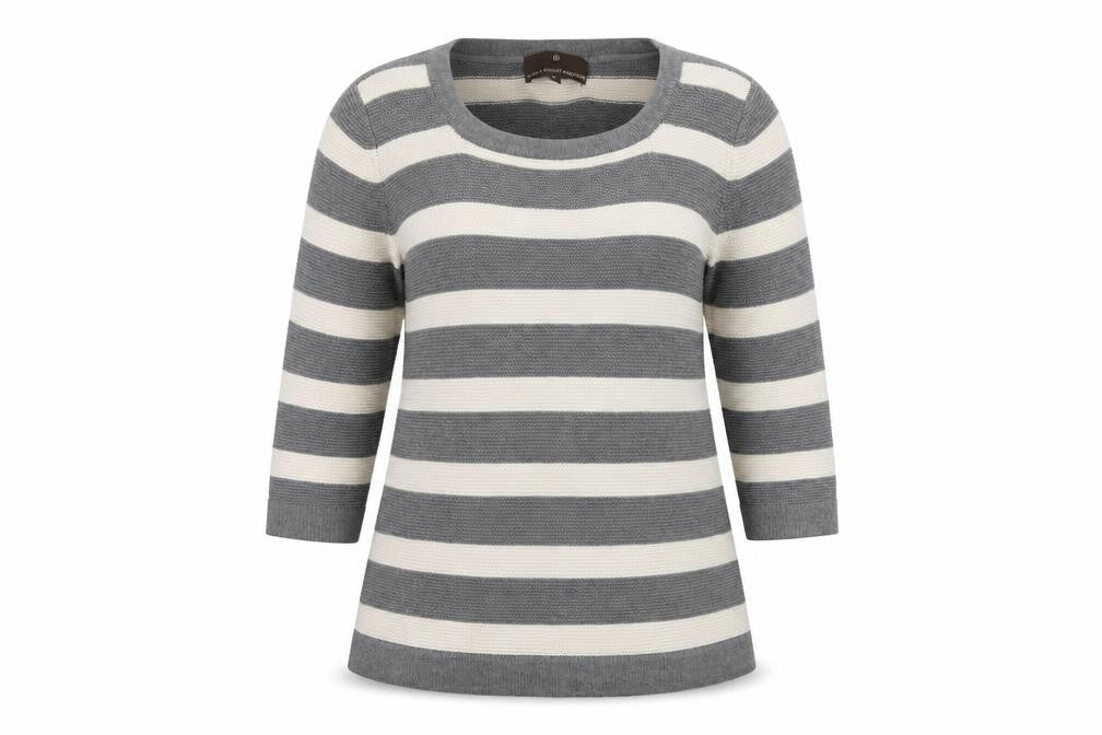 Fenn Wright Manson Womens Grey Round Neck Striped Cotton Pullover Jumper Size 12