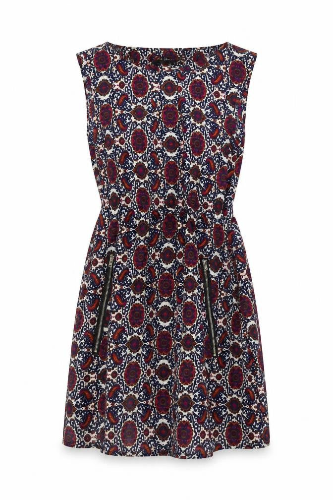 Mela London Womens Multicoloured Geometric Polyester A-Line Size 8 Round Neck Pullover