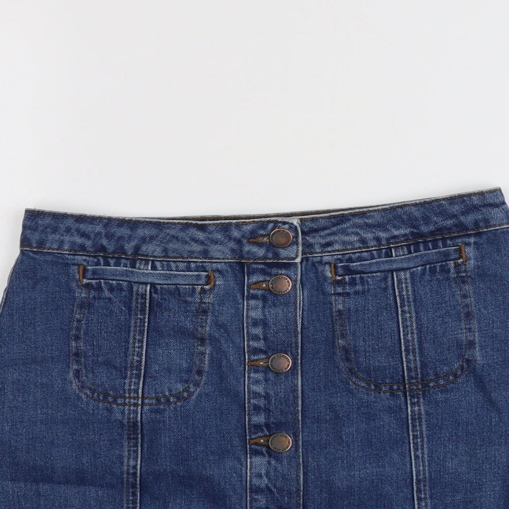 Topshop Womens Blue Cotton A-Line Skirt Size 28 in Button