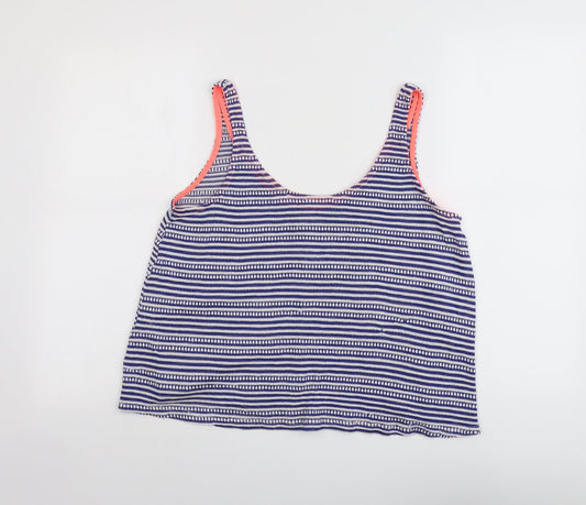 Zara Womens Blue Striped Polyester Cropped Tank Size M Round Neck