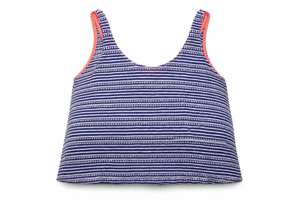 Zara Womens Blue Striped Polyester Cropped Tank Size M Round Neck