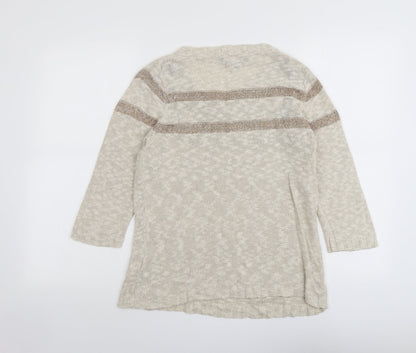 Back view of Betty Jackson women’s beige round neck cotton jumper, size UK 16