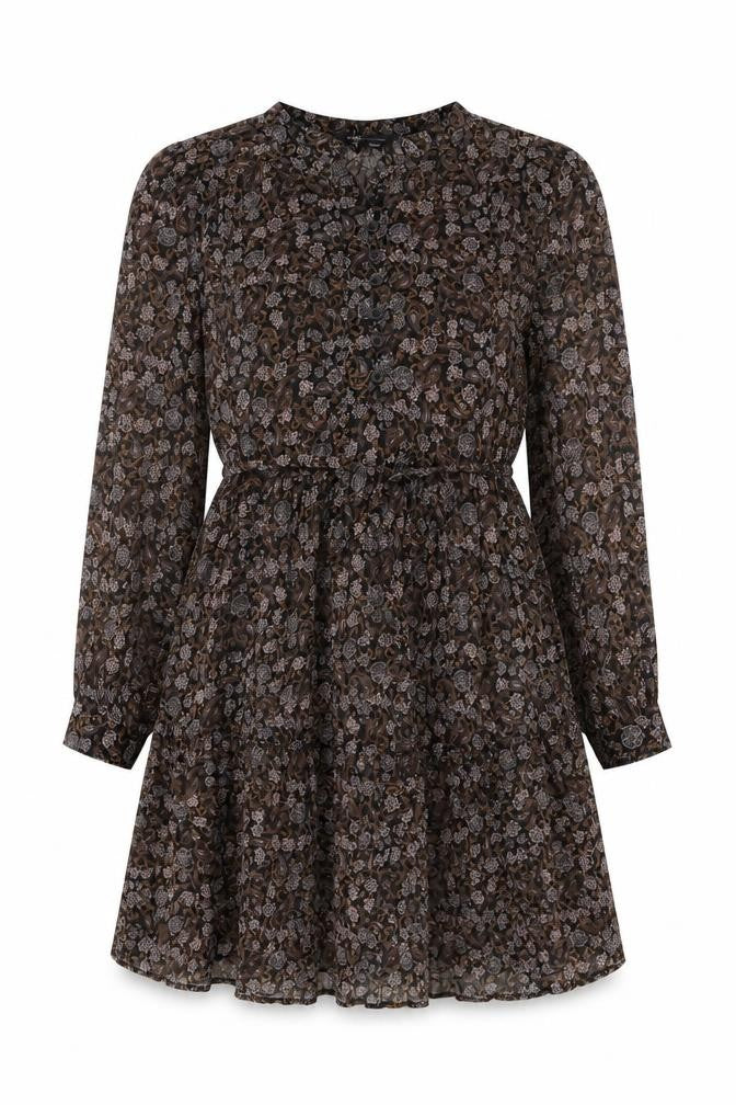 Marks & Spencer Womens Brown Geometric Polyester Shift Size 12 Round Neck Button