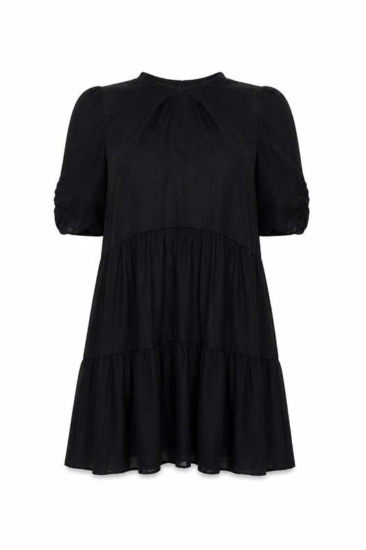 H&M Womens Black Geometric Polyester Trapeze & Swing Size 6 Round Neck Button
