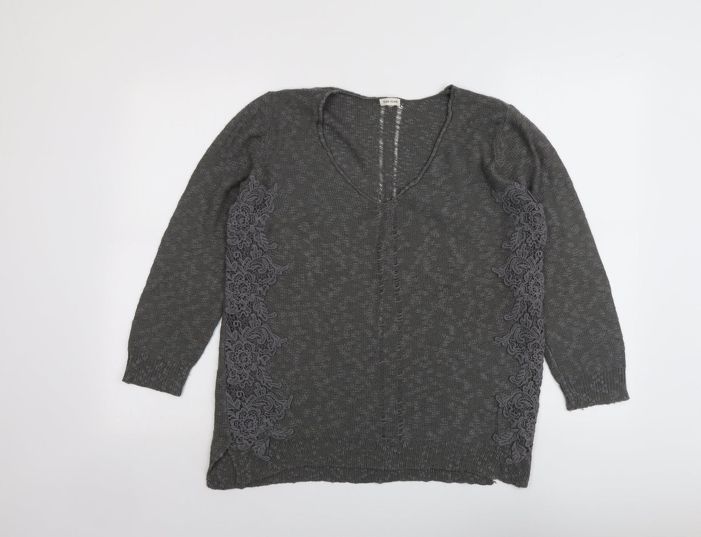 River Island Womens Grey Round Neck Cotton Pullover Jumper Size 16
