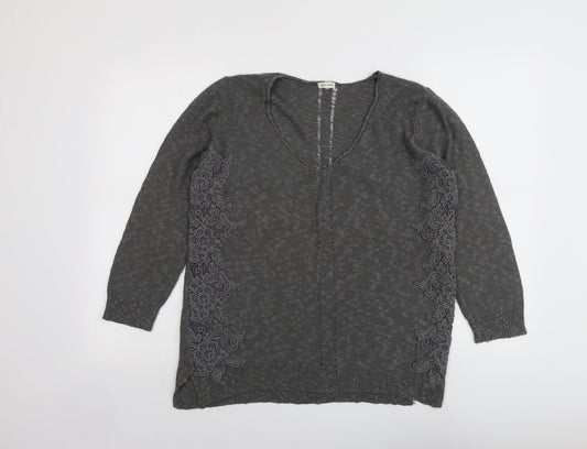 River Island Womens Grey Round Neck Cotton Pullover Jumper Size 16