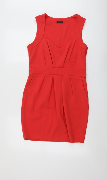 Additional front view of Miss Selfridge women’s red polyester shift, size UK 14, v-neck pullover
