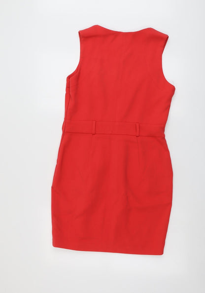 Back view of Miss Selfridge women’s red polyester shift, size UK 14, v-neck pullover