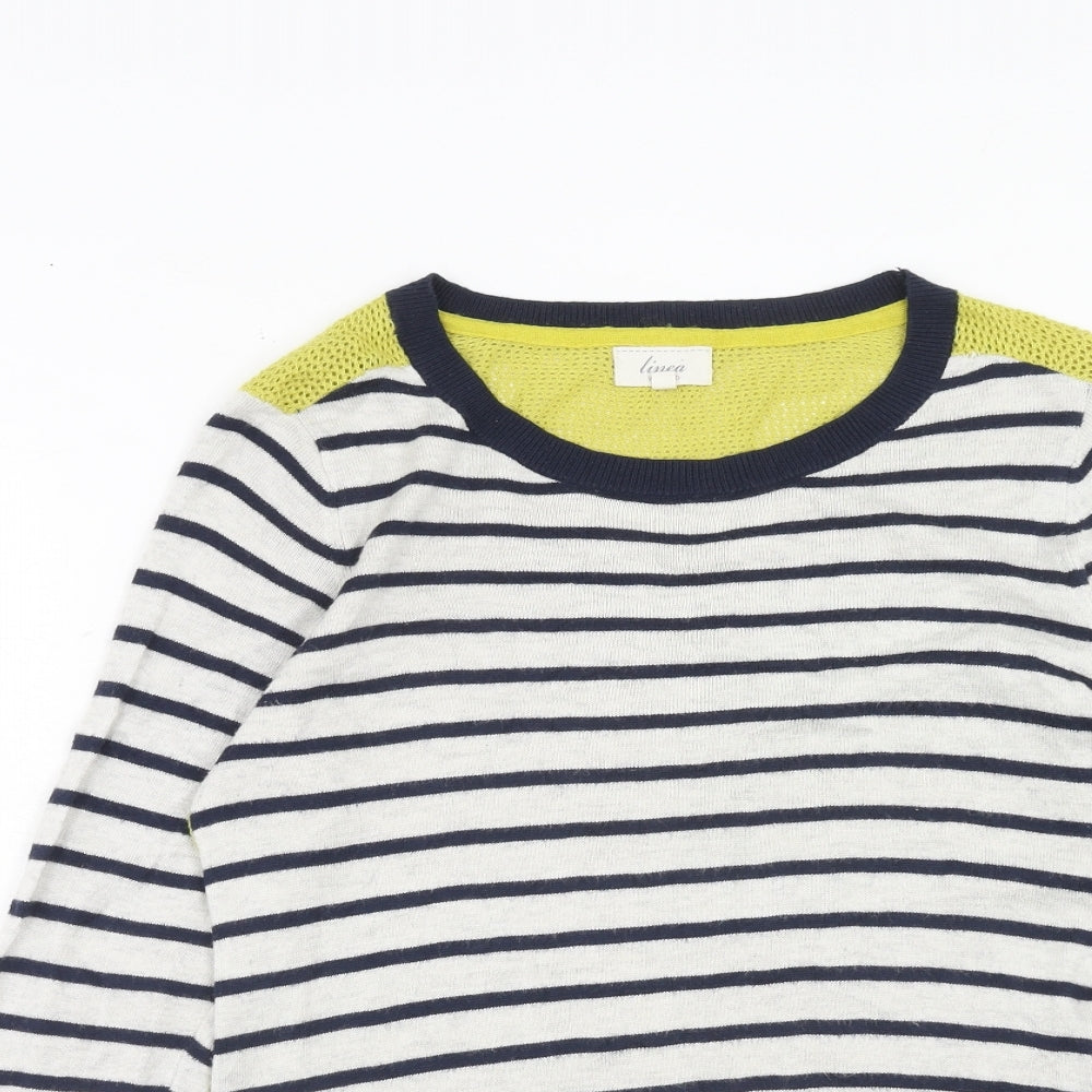 Linea Womens Multicoloured Round Neck Striped Nylon Pullover Jumper Size S