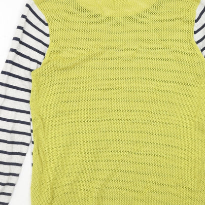 Brand and care label for Linea women’s multicoloured round neck striped nylon jumper, size S