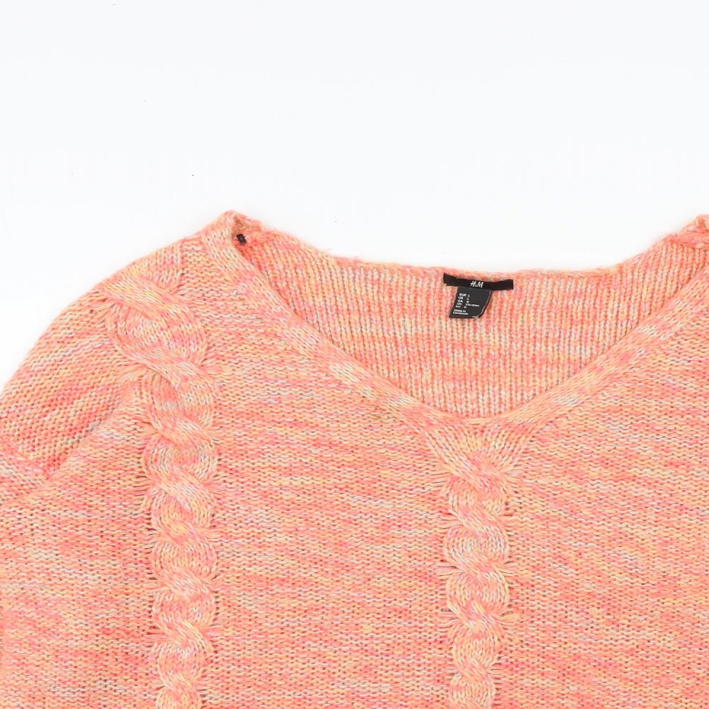 H&M Womens Pink V-Neck Acrylic Pullover Jumper Size L