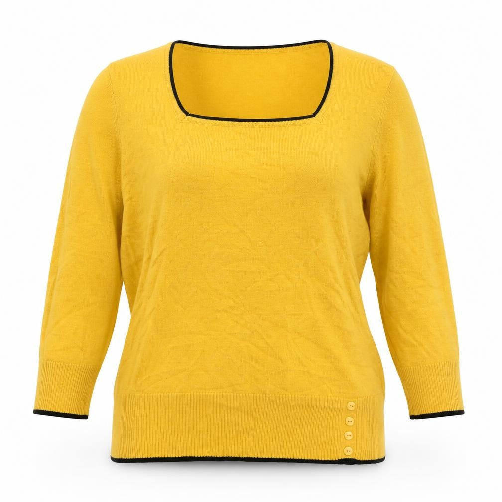 Just Elegance Womens Yellow Square Neck Viscose Pullover Jumper Size S