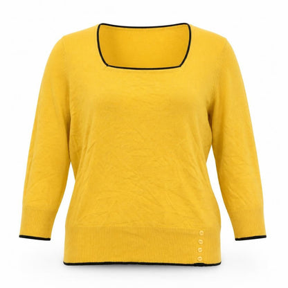 Just Elegance Womens Yellow Square Neck Viscose Pullover Jumper Size S