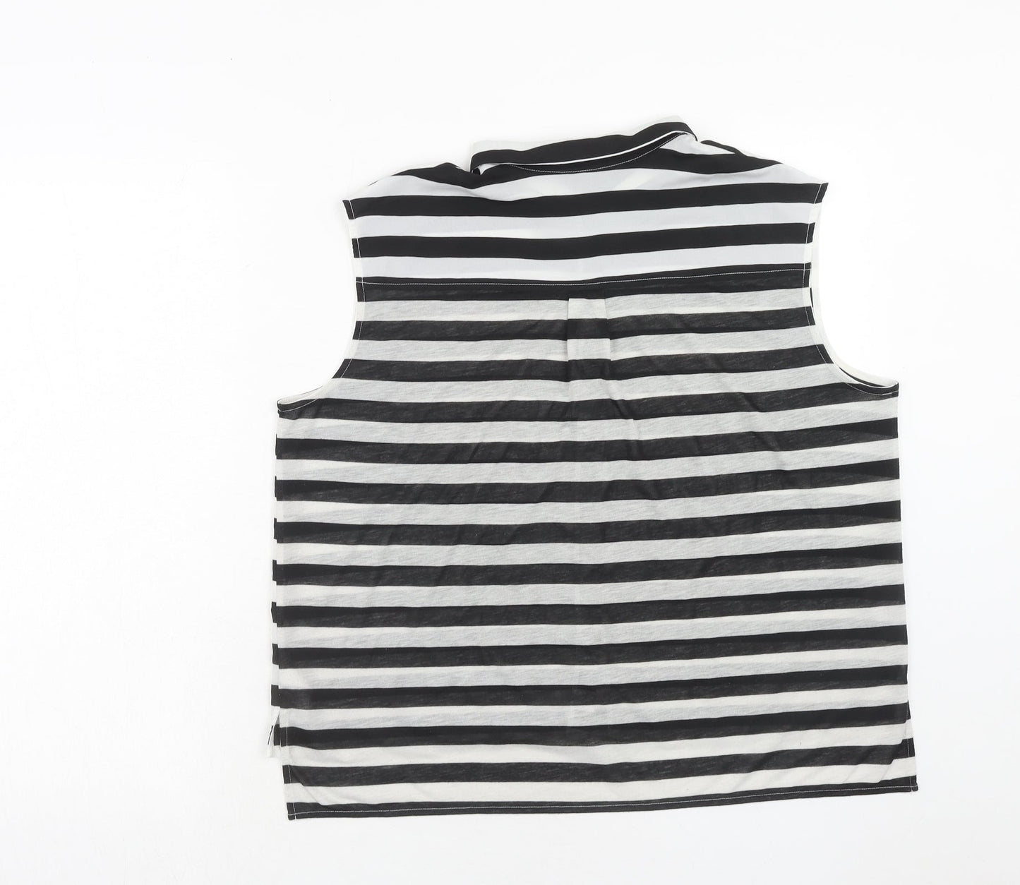 H&M Womens Black Striped Polyester Basic Tank Size M Collared