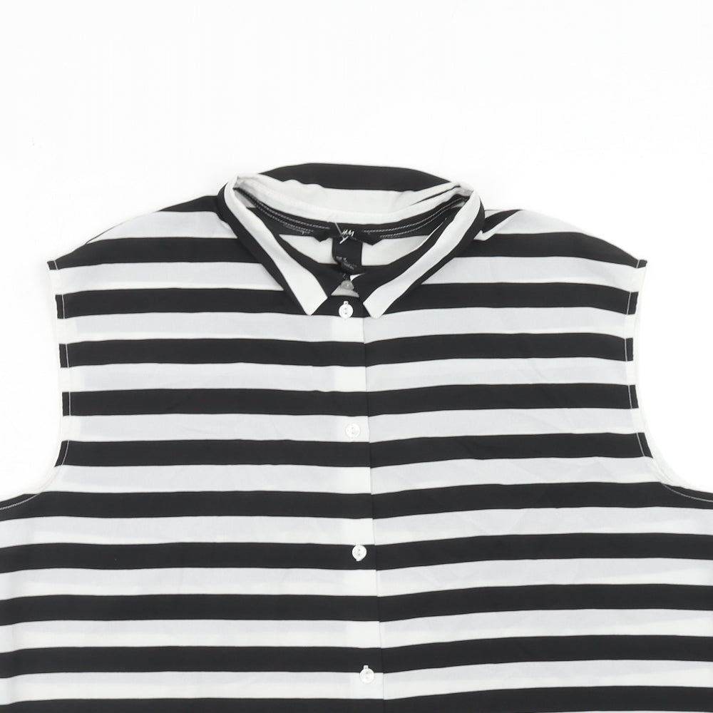 H&M Womens Black Striped Polyester Basic Tank Size M Collared