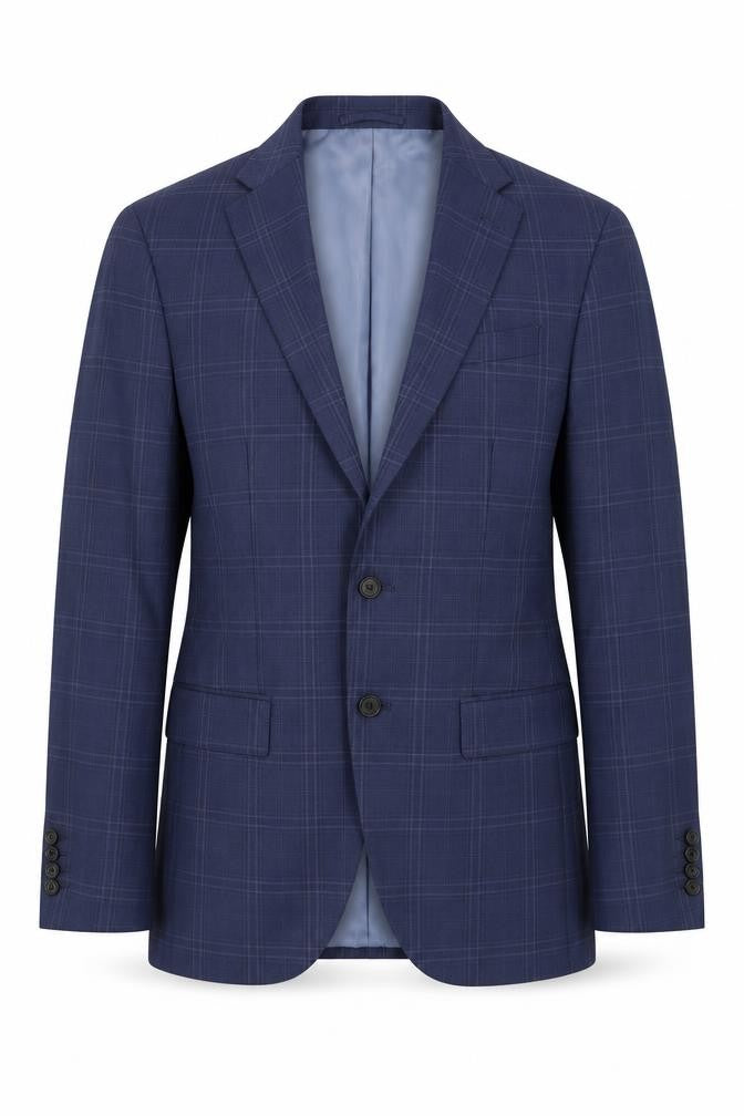 Marks & Spencer Mens Blue Plaid Polyester Jacket Suit Jacket Size 38 Regular