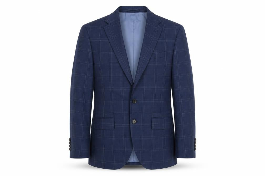 Marks & Spencer Mens Blue Plaid Polyester Jacket Suit Jacket Size 38 Regular