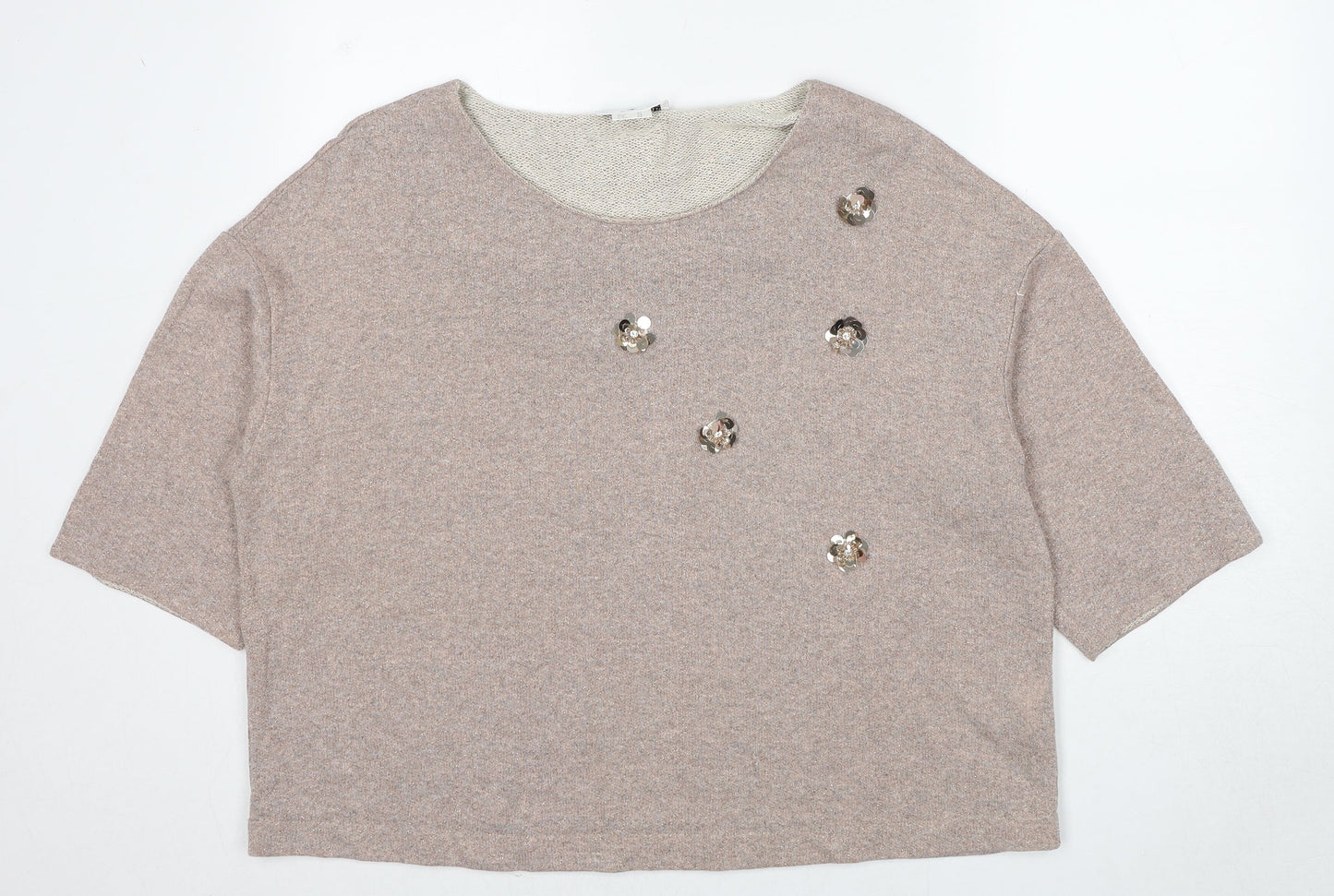 Rick Cardona Womens Beige Round Neck Cotton Pullover Jumper Size 20