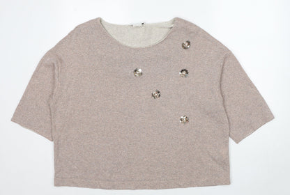 Rick Cardona Womens Beige Round Neck Cotton Pullover Jumper Size 20