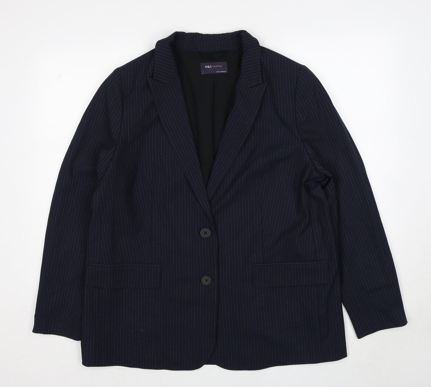 Marks and Spencer Womens Blue Pinstripe Polyester Jacket Suit Jacket Size 18