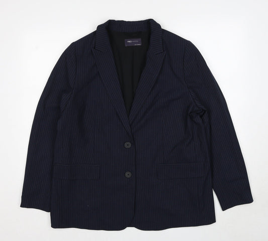 Marks and Spencer Womens Blue Pinstripe Polyester Jacket Suit Jacket Size 18