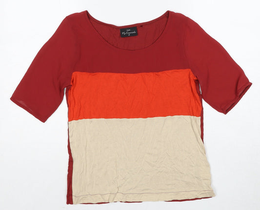 NEXT Womens Red Colourblock Viscose Basic T-Shirt Size 10 Round Neck
