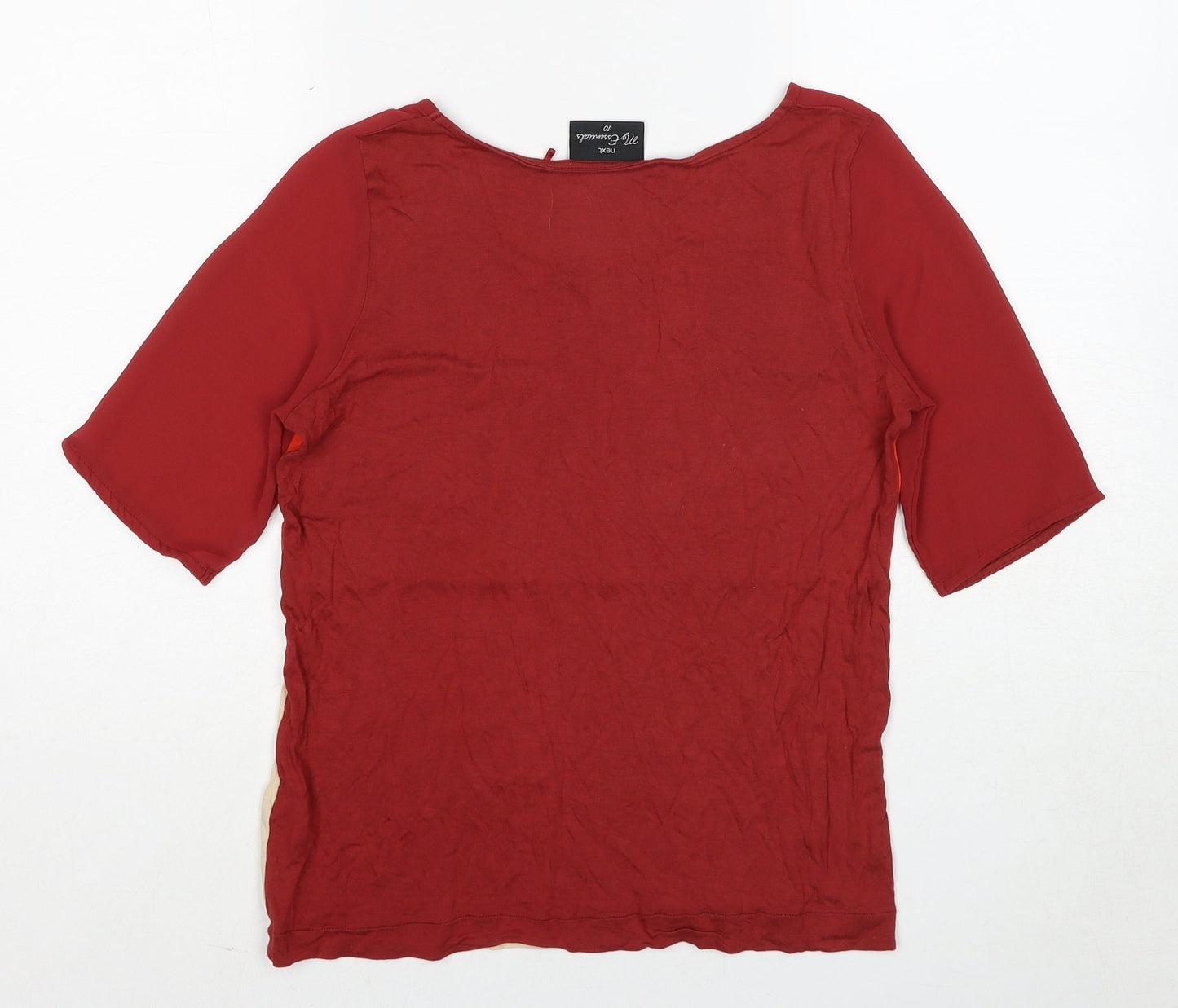 NEXT Womens Red Colourblock Viscose Basic T-Shirt Size 10 Round Neck