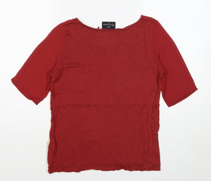 Next Womens Red Colourblock Viscose Basic T-Shirt Size 10 Round Neck