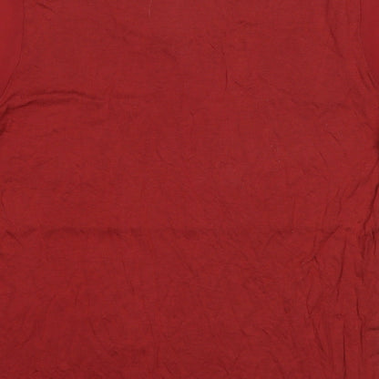 Next Womens Red Colourblock Viscose Basic T-Shirt Size 10 Round Neck