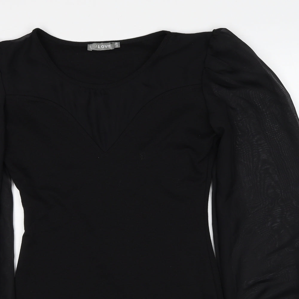 Love Womens Black Polyester A-Line Size S Round Neck Pullover - Size S-M