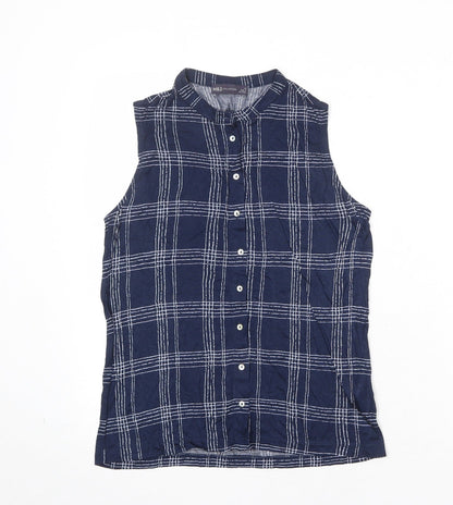 Marks & Spencer Womens Blue Plaid Viscose Basic Button-Up Size 10 Collared