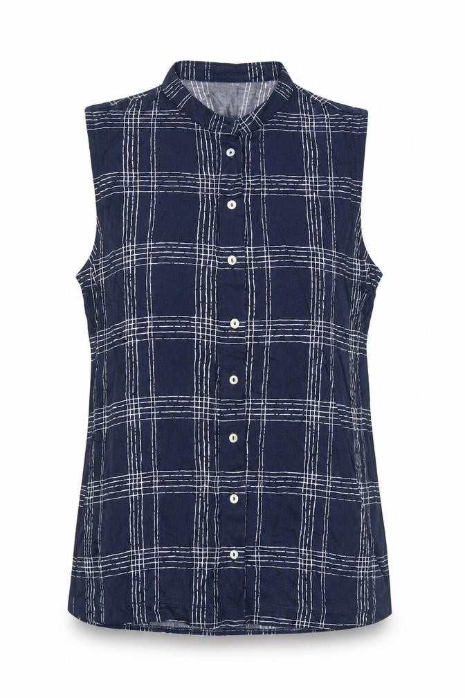Marks & Spencer Womens Blue Plaid Viscose Basic Button-Up Size 10 Collared