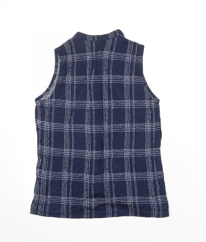 Marks & Spencer Womens Blue Plaid Viscose Basic Button-Up Size 10 Collared