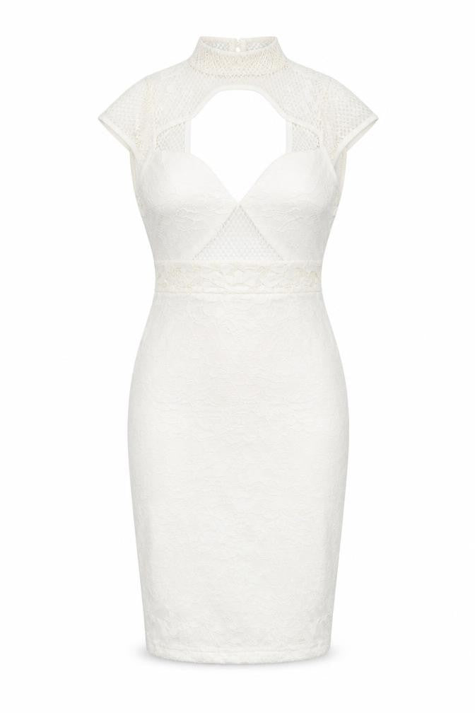 Missguided Womens Ivory Polyamide Bodycon Size 4 Mock Neck Zip