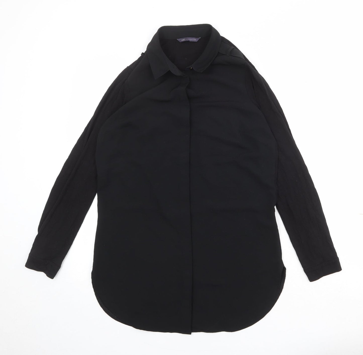 Marks and Spencer Womens Black Polyester Basic Button-Up Size 10 Collared