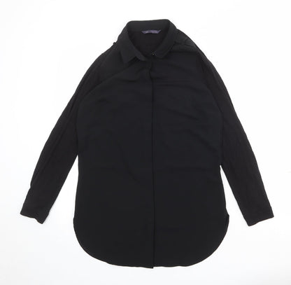 Marks & Spencer Womens Black Polyester Basic Button-Up Size 10 Collared