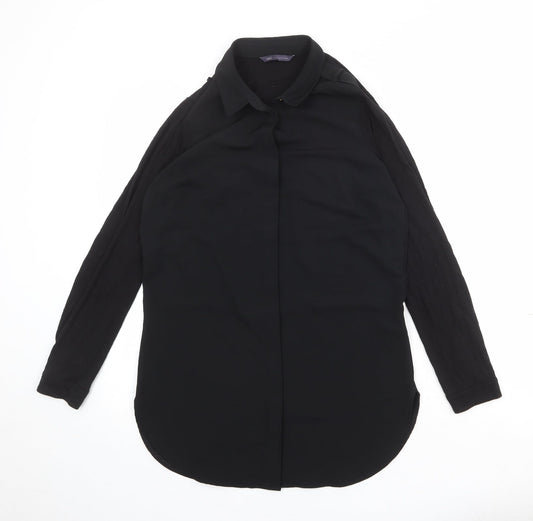 Marks and Spencer Womens Black Polyester Basic Button-Up Size 10 Collared