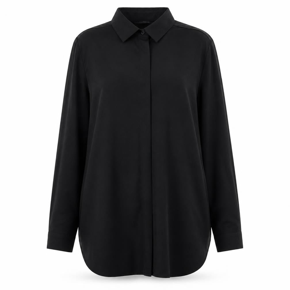 Marks & Spencer Womens Black Polyester Basic Button-Up Size 10 Collared