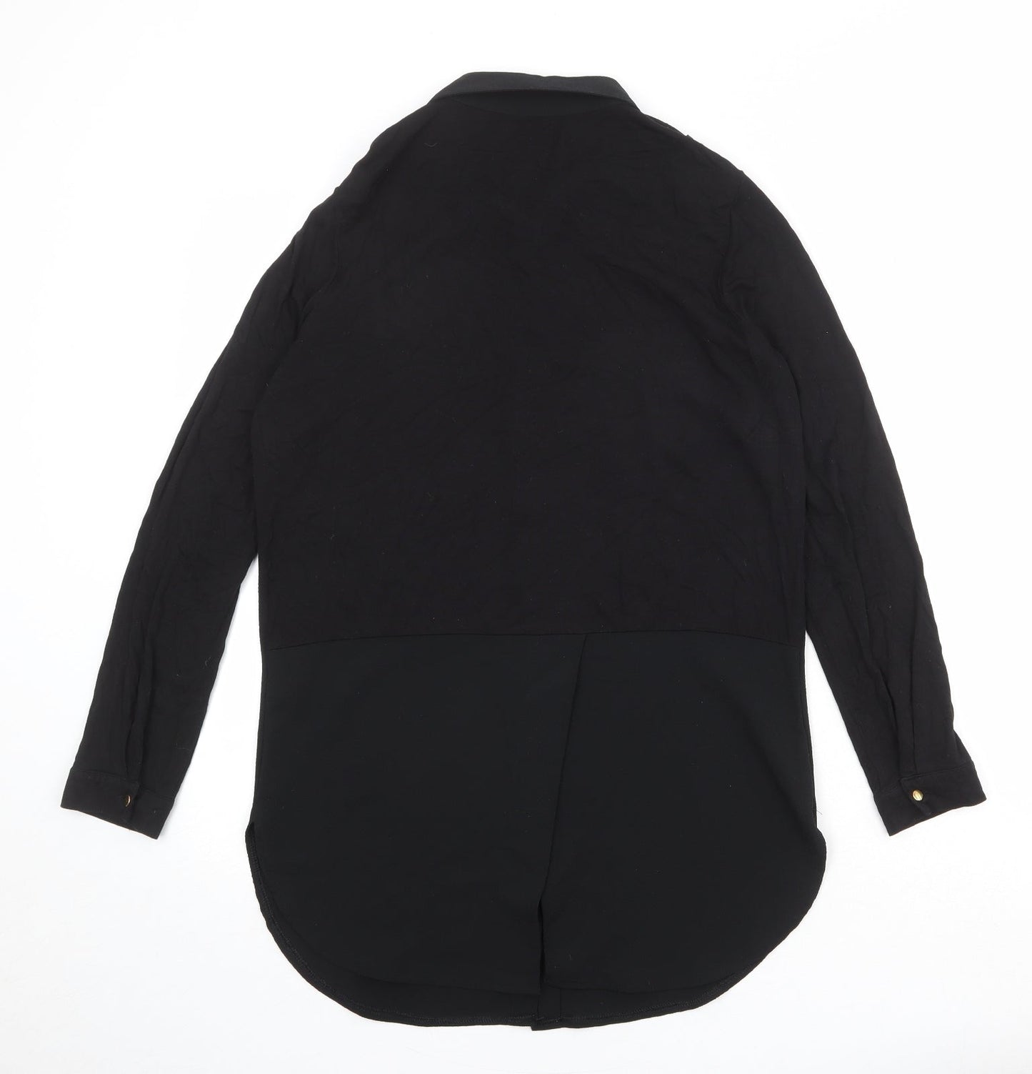 Marks and Spencer Womens Black Polyester Basic Button-Up Size 10 Collared