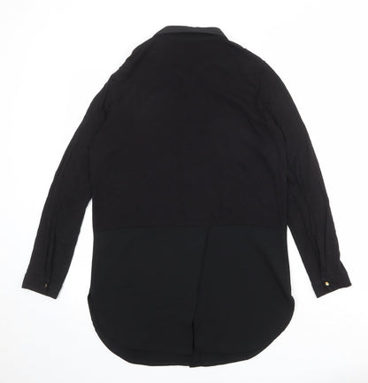 Marks & Spencer Womens Black Polyester Basic Button-Up Size 10 Collared