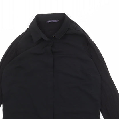 Marks & Spencer Womens Black Polyester Basic Button-Up Size 10 Collared