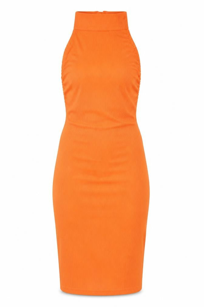 PRETTYLITTLETHING Womens Orange Polyester Bodycon Size 6 Halter Button
